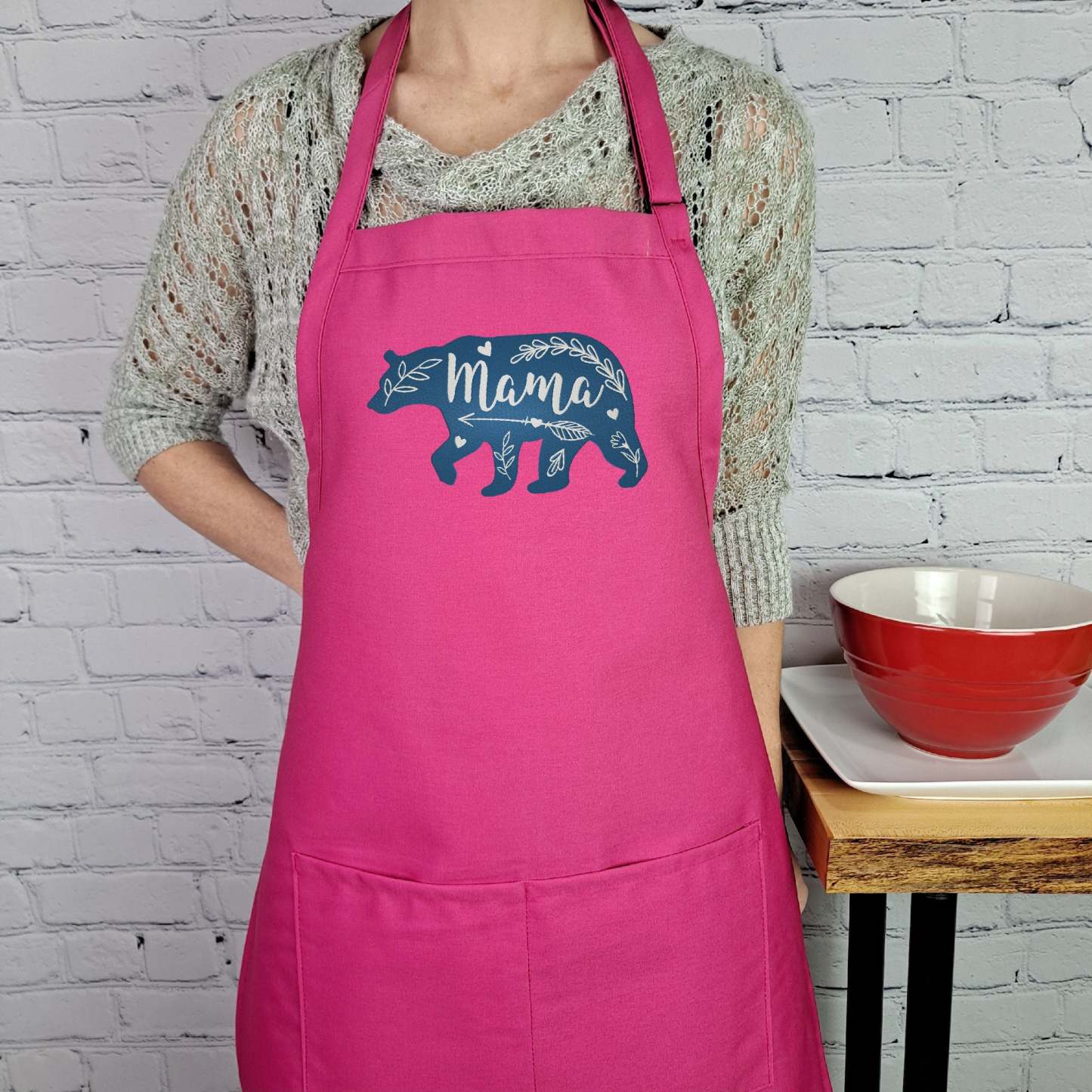 Mama Bear Apron Embroidered Custom Color Mom Kitchen Apron With Pockets And Adjustable Neck Durable Material Perfect Mothers Day Gift-ilovevango
