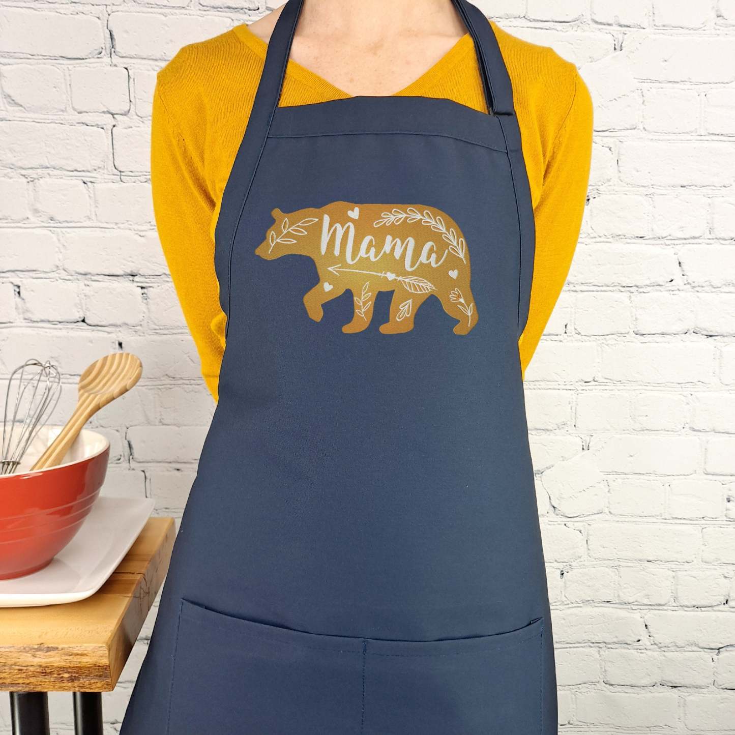 Mama Bear Apron Embroidered Custom Color Mom Kitchen Apron With Pockets And Adjustable Neck Durable Material Perfect Mothers Day Gift-ilovevango