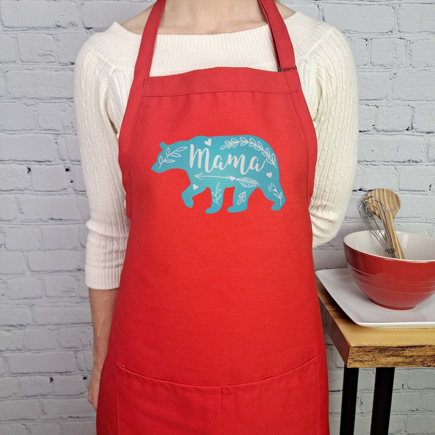 Mama Bear Apron Embroidered Custom Color Mom Kitchen Apron With Pockets And Adjustable Neck Durable Material Perfect Mothers Day Gift-ilovevango