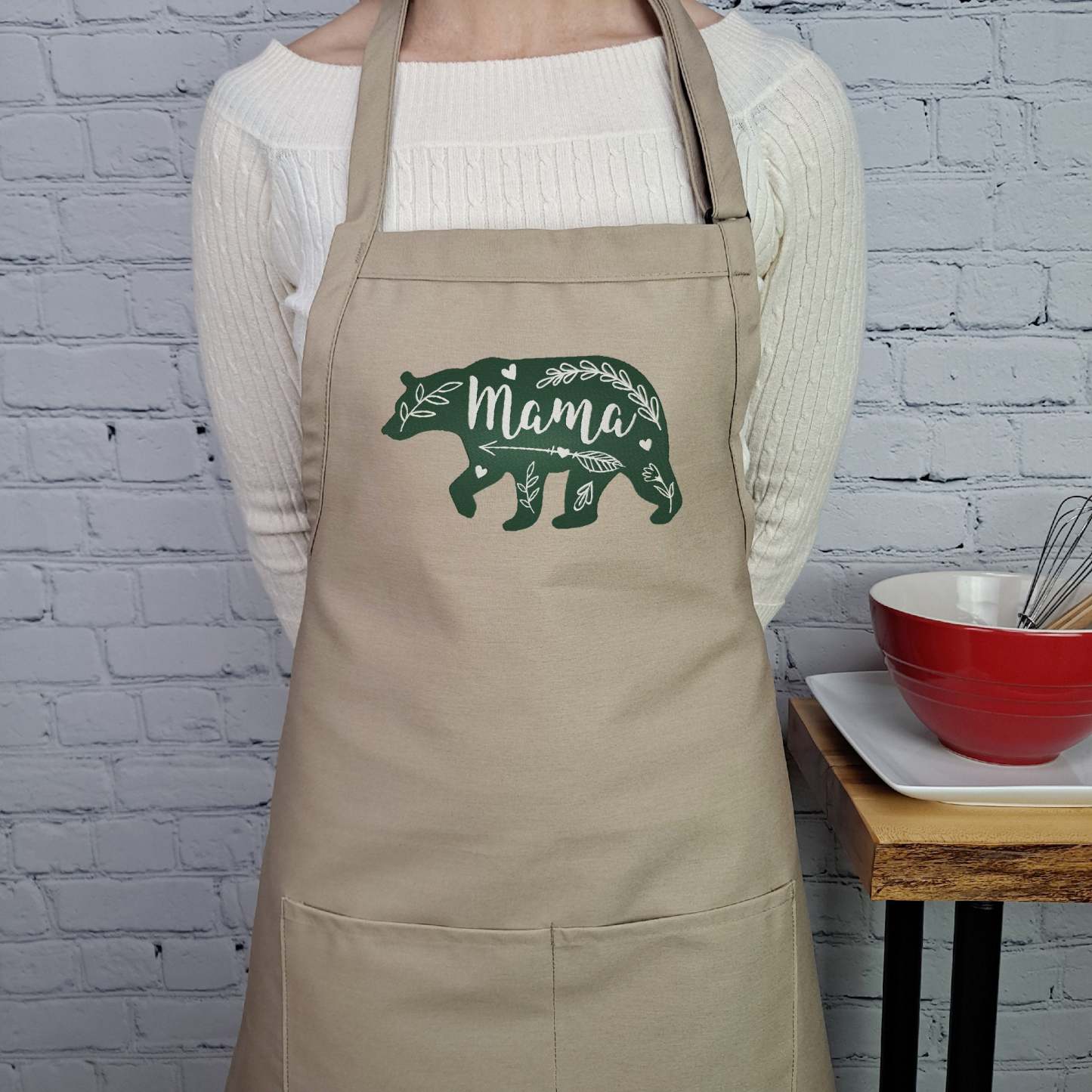 Mama Bear Apron Embroidered Custom Color Mom Kitchen Apron With Pockets And Adjustable Neck Durable Material Perfect Mothers Day Gift-ilovevango