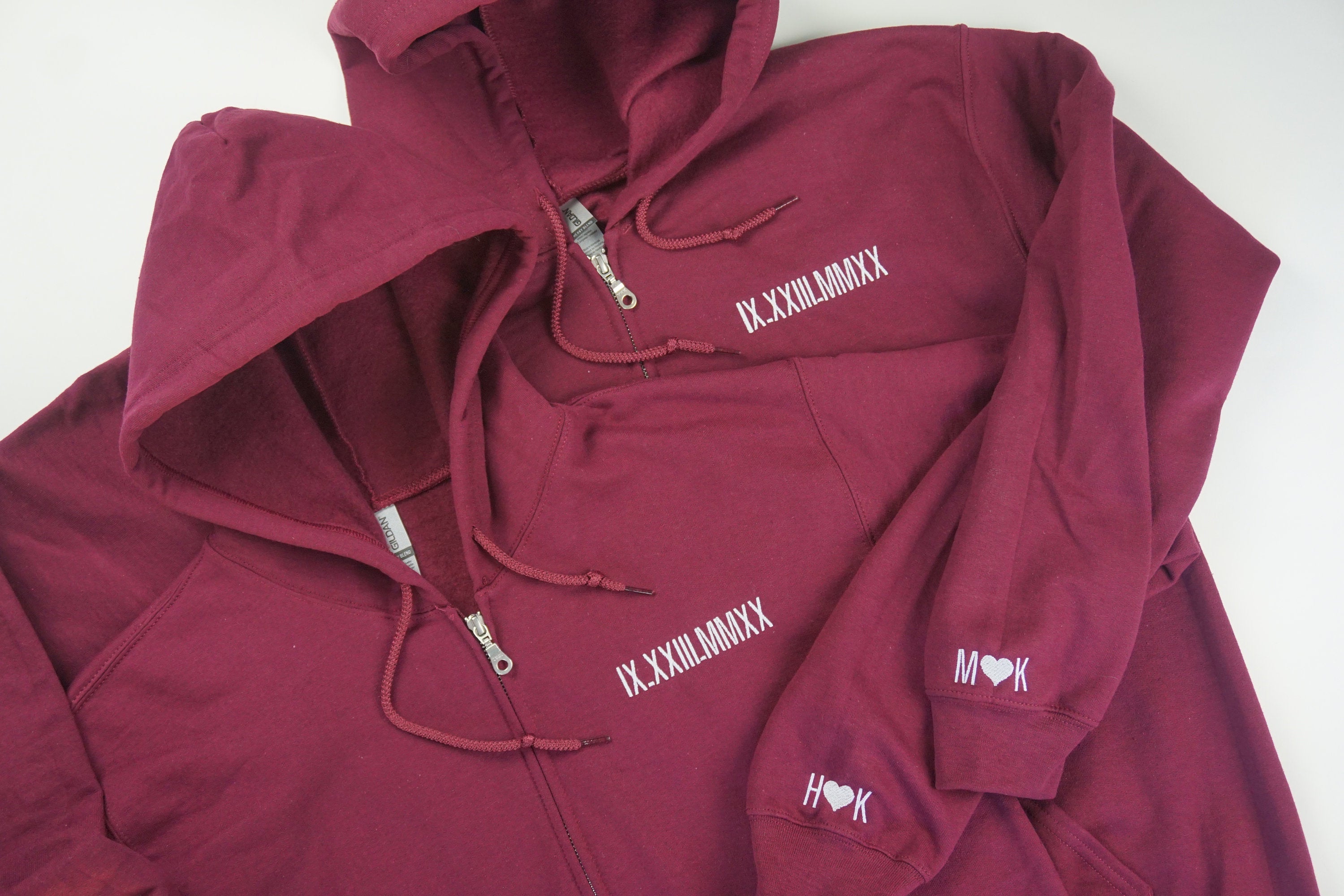 Roman Numerals Anniversary Embroidered Zip Up Hoodie | Embroidered Hoodie | Couples Hoodie Gift | Sweatshirt | Anniversary Date Hoodie-ilovevango