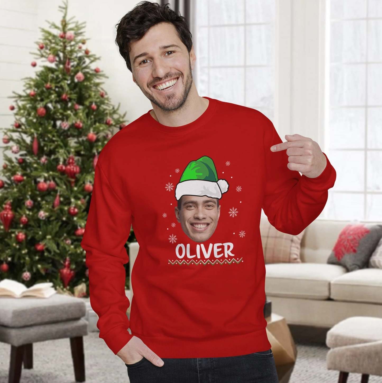 Custom Santa Face Sweatshirt, Santa Hat Sweatshirt, Custom Santa Sweatshirt, Custom Face Sweatshirt, Personalized Xmas Sweatshirt, Custom Face Xmas Sweatshirt-ilovevango