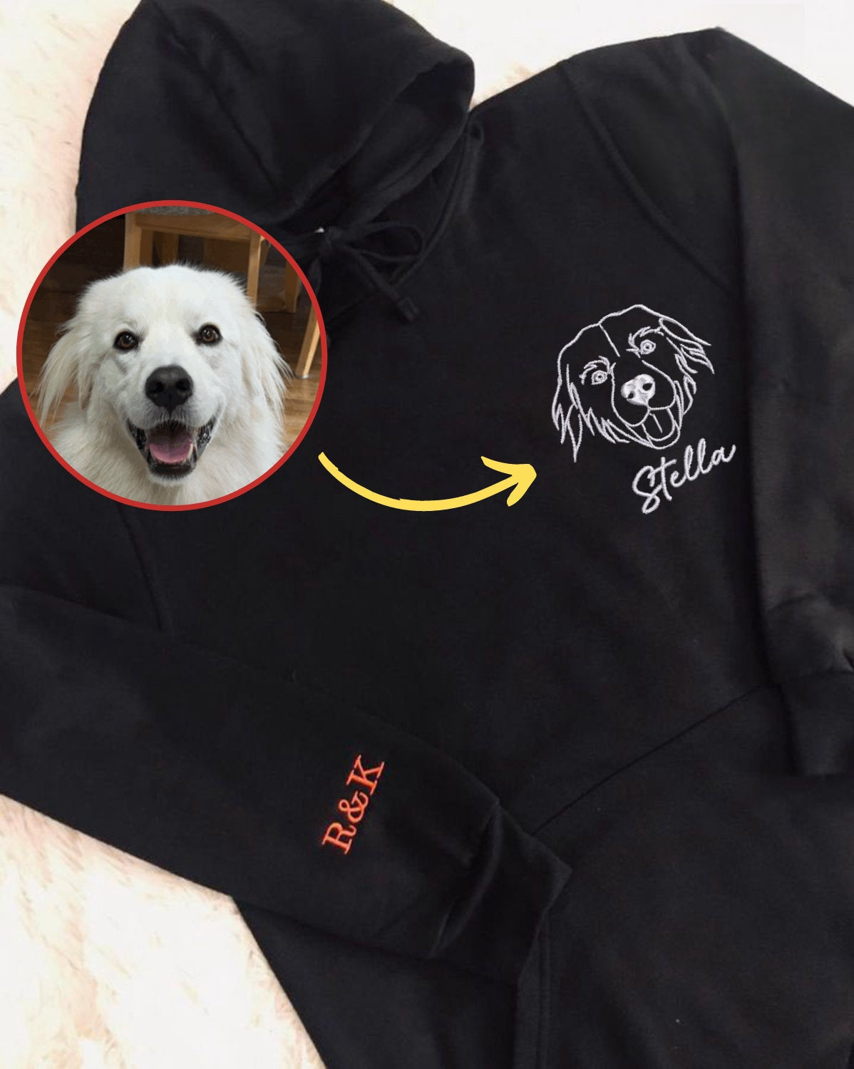 Personalized Embroidered Pet Crewneck| Custom Portrait Pet from photo Hoodie | Embroidered Pet Sweatshirt | Cat Mom Gift | Dog Lover Gift-ilovevango