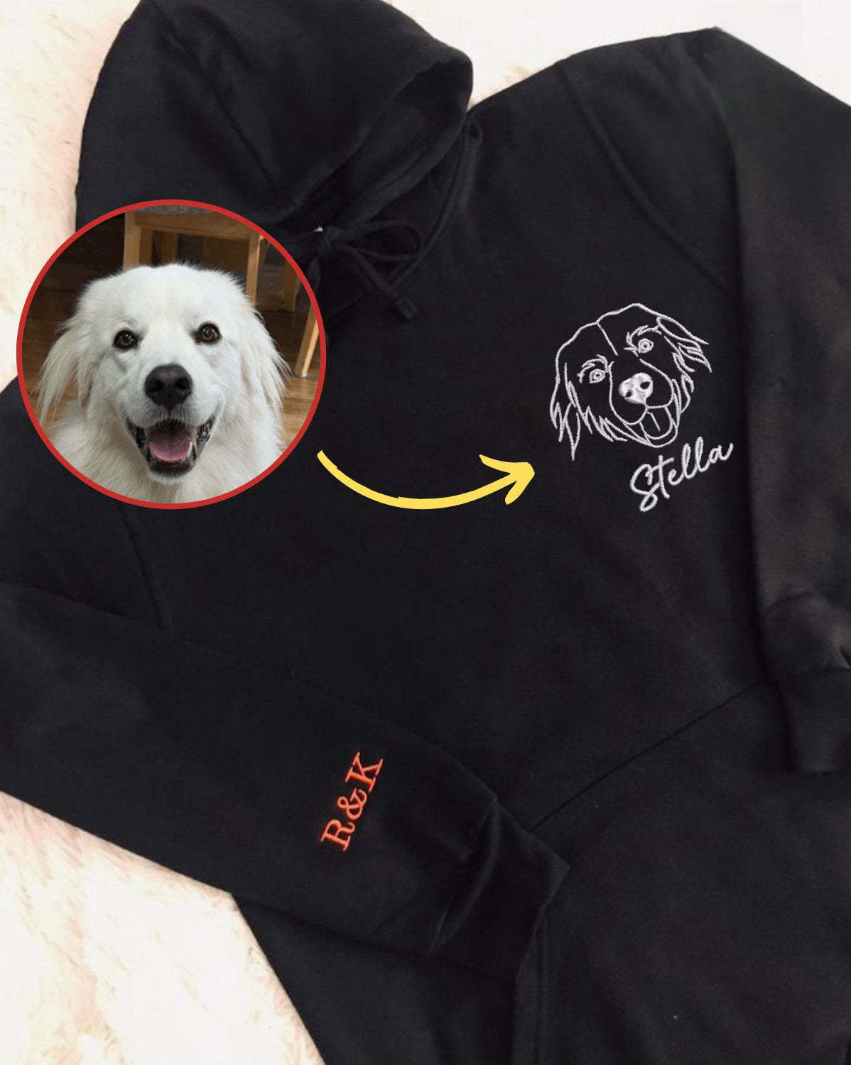 Personalized Embroidered Pet Crewneck| Custom Portrait Pet from photo Hoodie | Embroidered Pet Sweatshirt | Cat Mom Gift | Dog Lover Gift-ilovevango