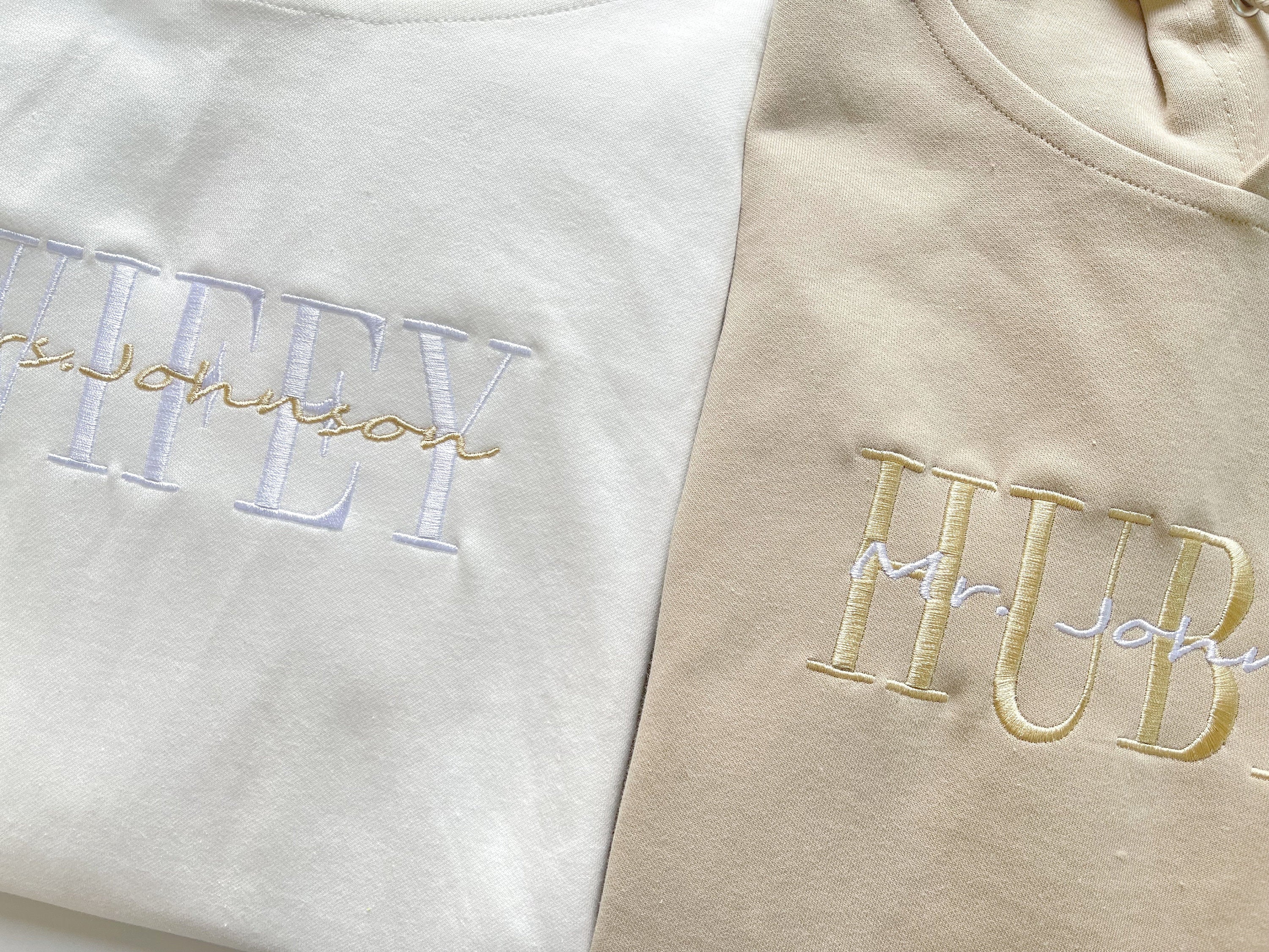 Custom Embroidered Anniversary Sweatshirt Hoodie, Embroidery Wifey Hubby Couple Hoodie Sweatshirt, Custom last name Sweatshirt-ilovevango