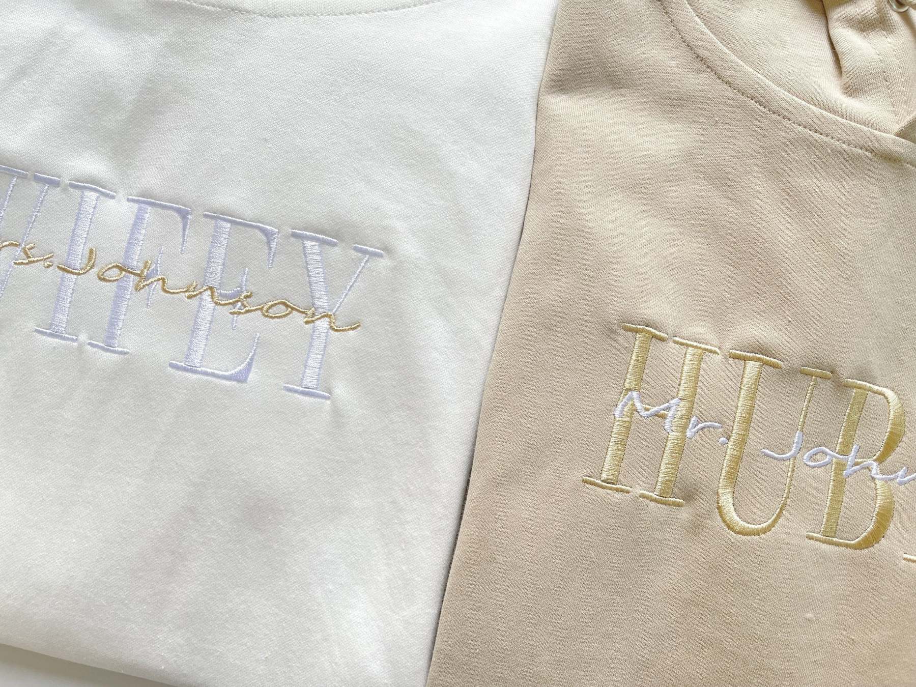 Custom Embroidered Anniversary Sweatshirt Hoodie, Embroidery Wifey Hubby Couple Hoodie Sweatshirt, Custom last name Sweatshirt-ilovevango