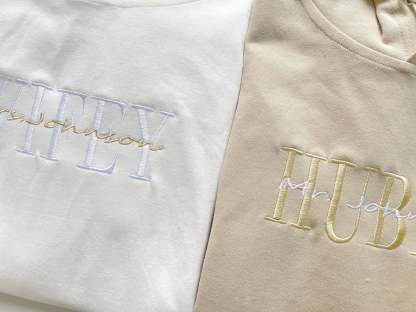 Custom Embroidered Anniversary Sweatshirt Hoodie, Embroidery Wifey Hubby Couple Hoodie Sweatshirt, Custom last name Sweatshirt-ilovevango