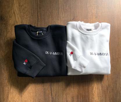 Roman Numeral Hoodie, Couple Sweatshirt, Personalized Embroidered Sweatshirt, Embroidery Sweatshirt, Couple Love Custom Sweatshirt-ilovevango