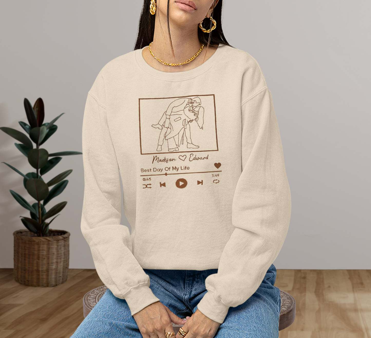 Custom Embroidered Portrait Sweatshirt With Song, Embroidered Outline Photo Sweatshirt, Personalized Couple Hoodies, Portrait From Photo-ilovevango