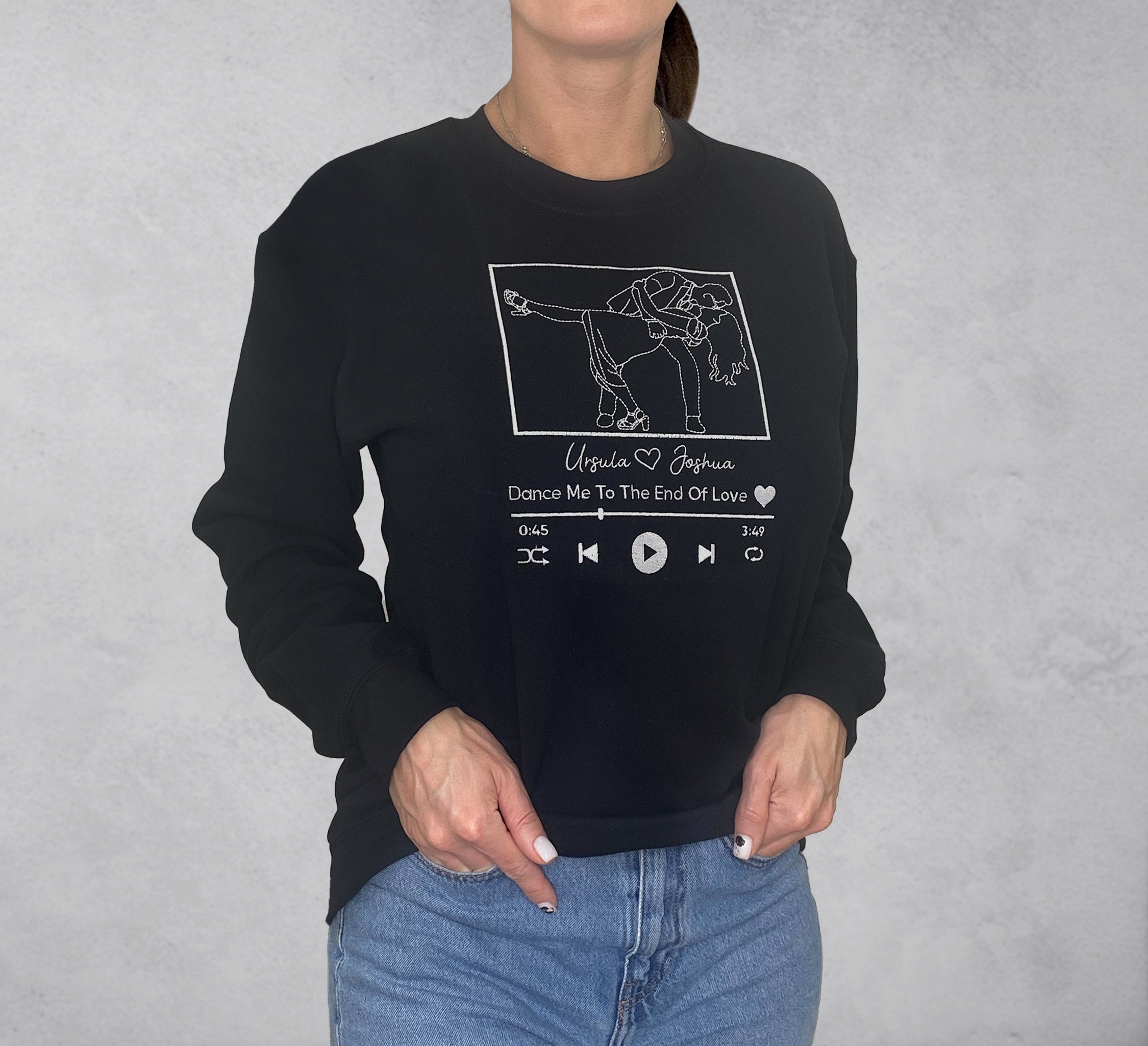Custom Embroidered Portrait Sweatshirt With Song, Embroidered Outline Photo Sweatshirt, Personalized Couple Hoodies, Portrait From Photo-ilovevango