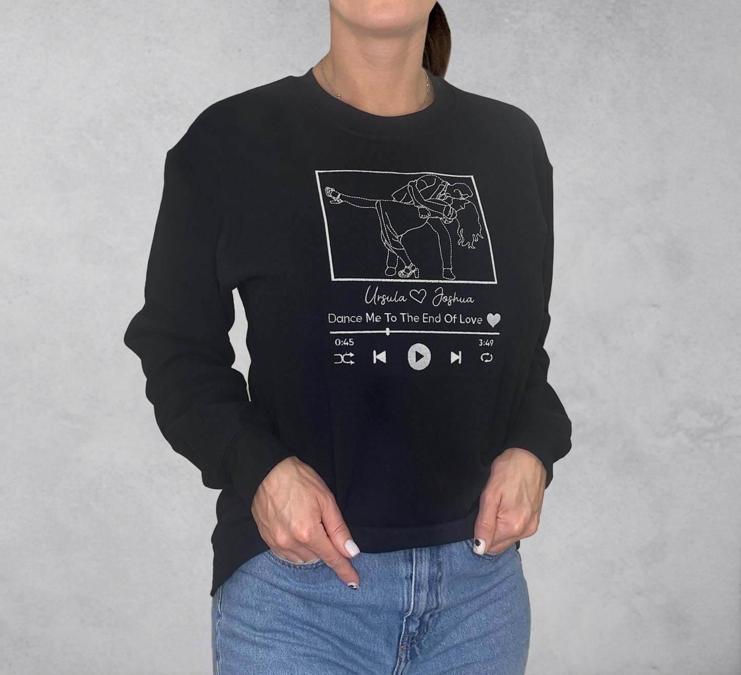 Custom Embroidered Portrait Sweatshirt With Song, Embroidered Outline Photo Sweatshirt, Personalized Couple Hoodies, Portrait From Photo-ilovevango