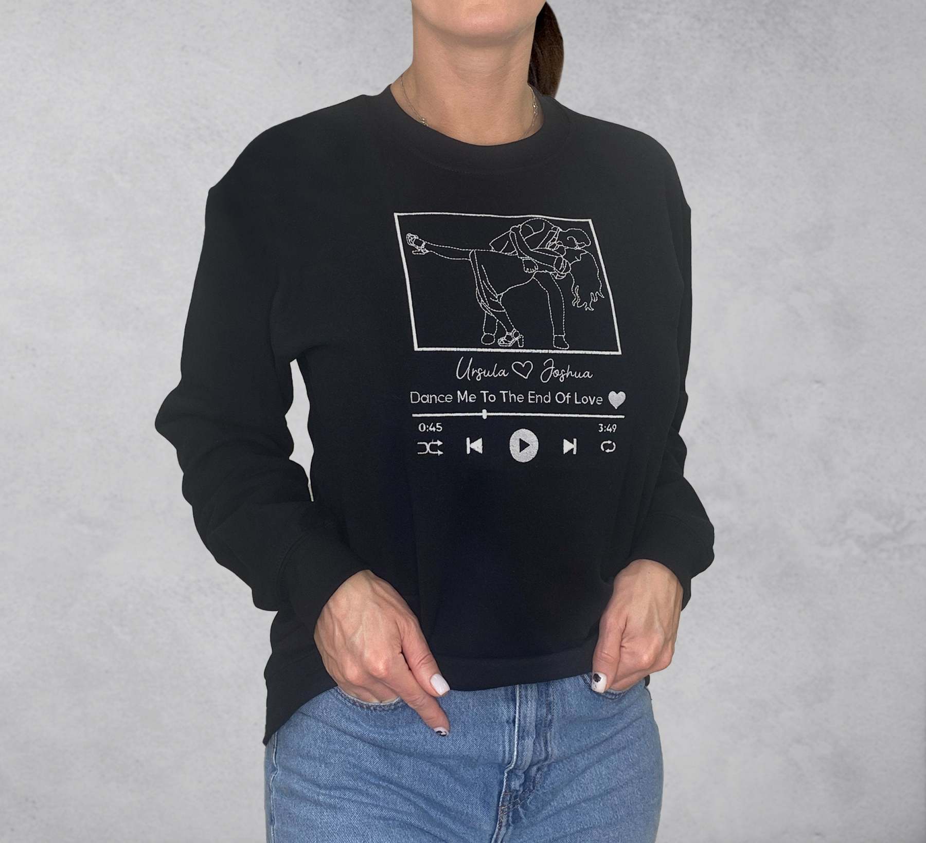 Custom Embroidered Portrait Sweatshirt With Song, Embroidered Outline Photo Sweatshirt, Personalized Couple Hoodies, Portrait From Photo-ilovevango