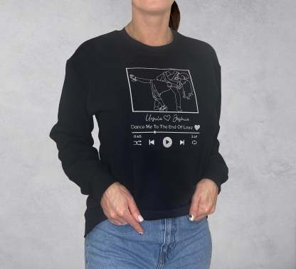 Custom Embroidered Portrait Sweatshirt With Song, Embroidered Outline Photo Sweatshirt, Personalized Couple Hoodies, Portrait From Photo-ilovevango