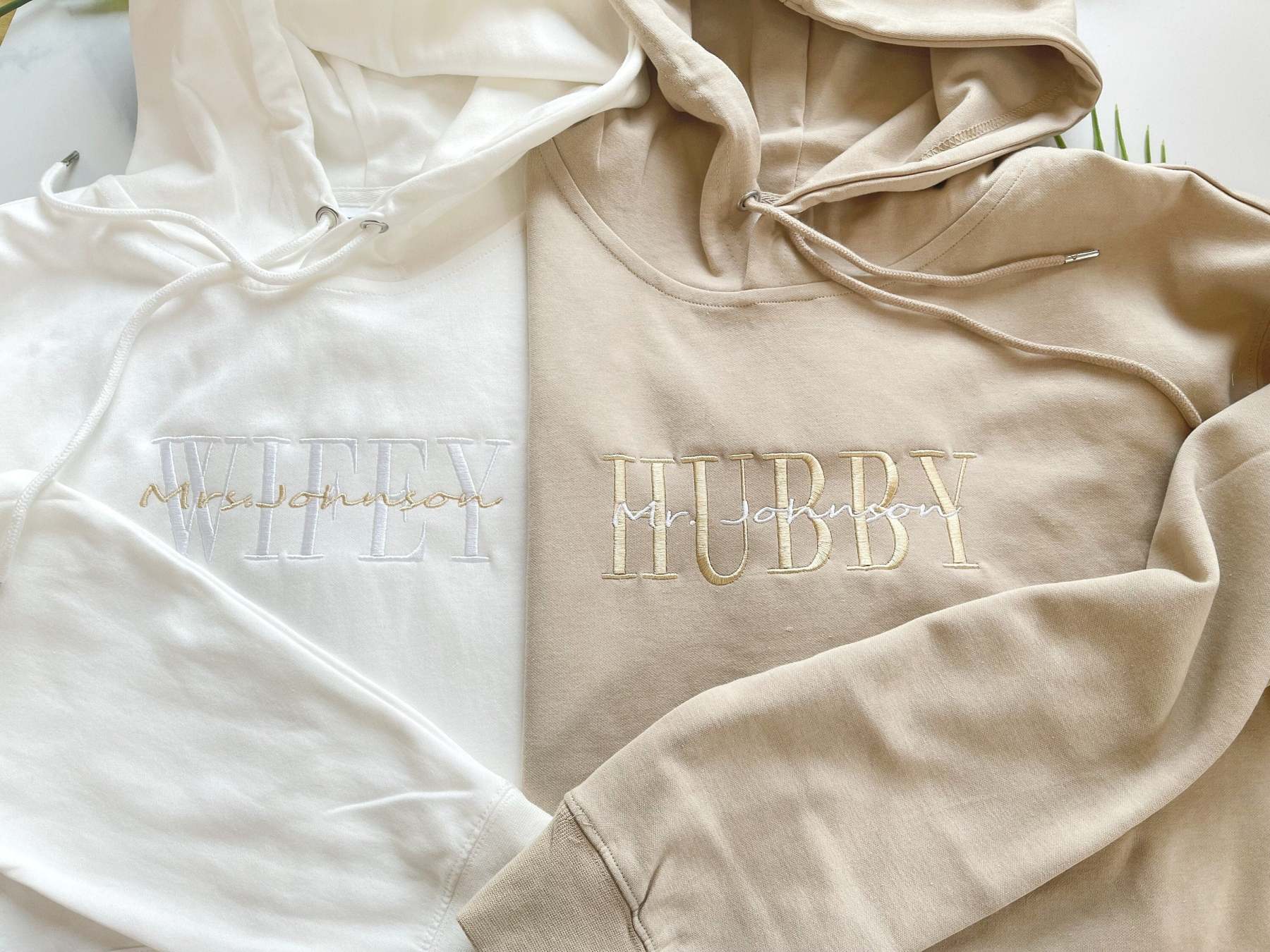 Custom Embroidered Anniversary Sweatshirt Hoodie, Embroidery Wifey Hubby Couple Hoodie Sweatshirt, Custom last name Sweatshirt-ilovevango