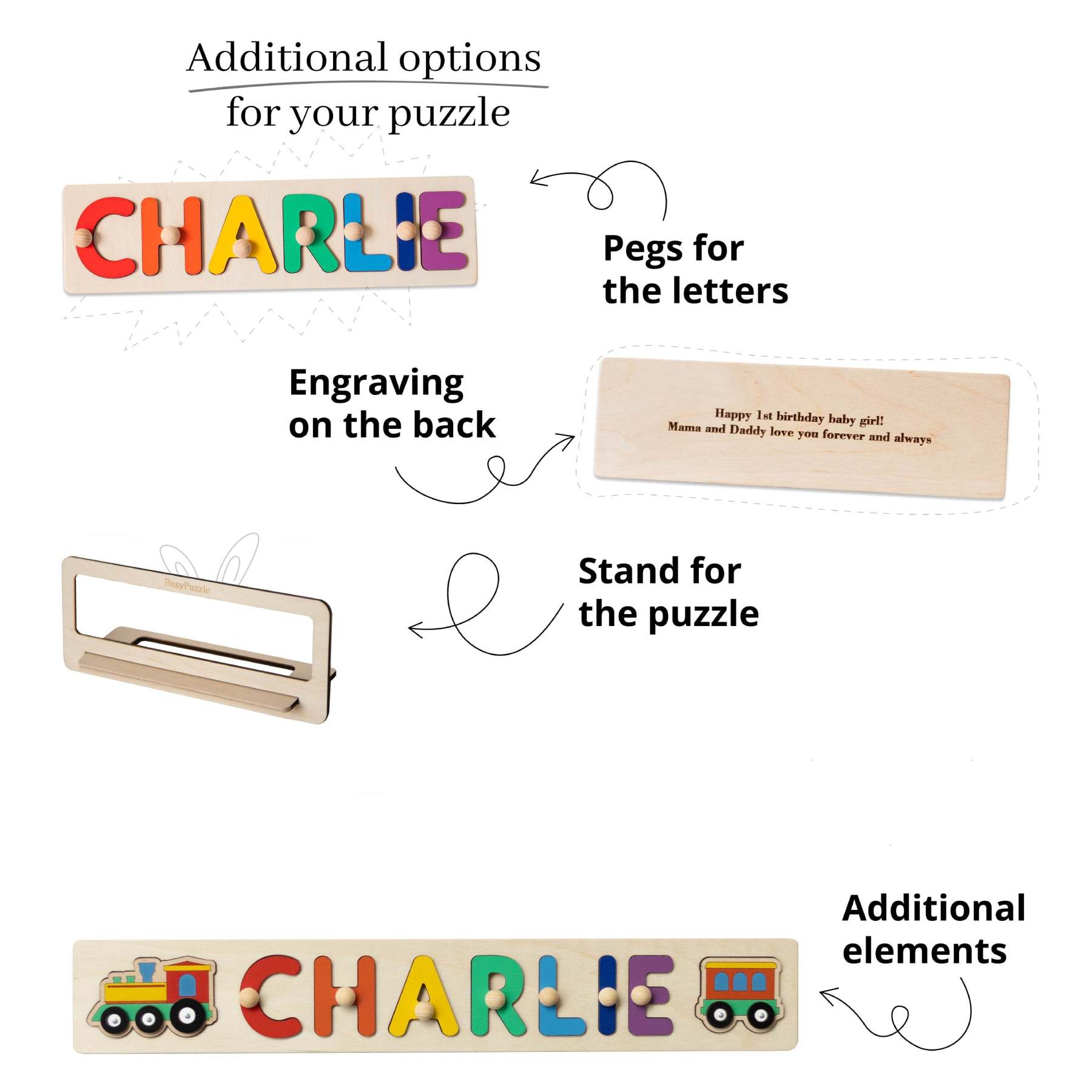Personalized Name Puzzle With Pegs Gifts for Kids Wooden Toys Baby Shower Custom Toddler Toys