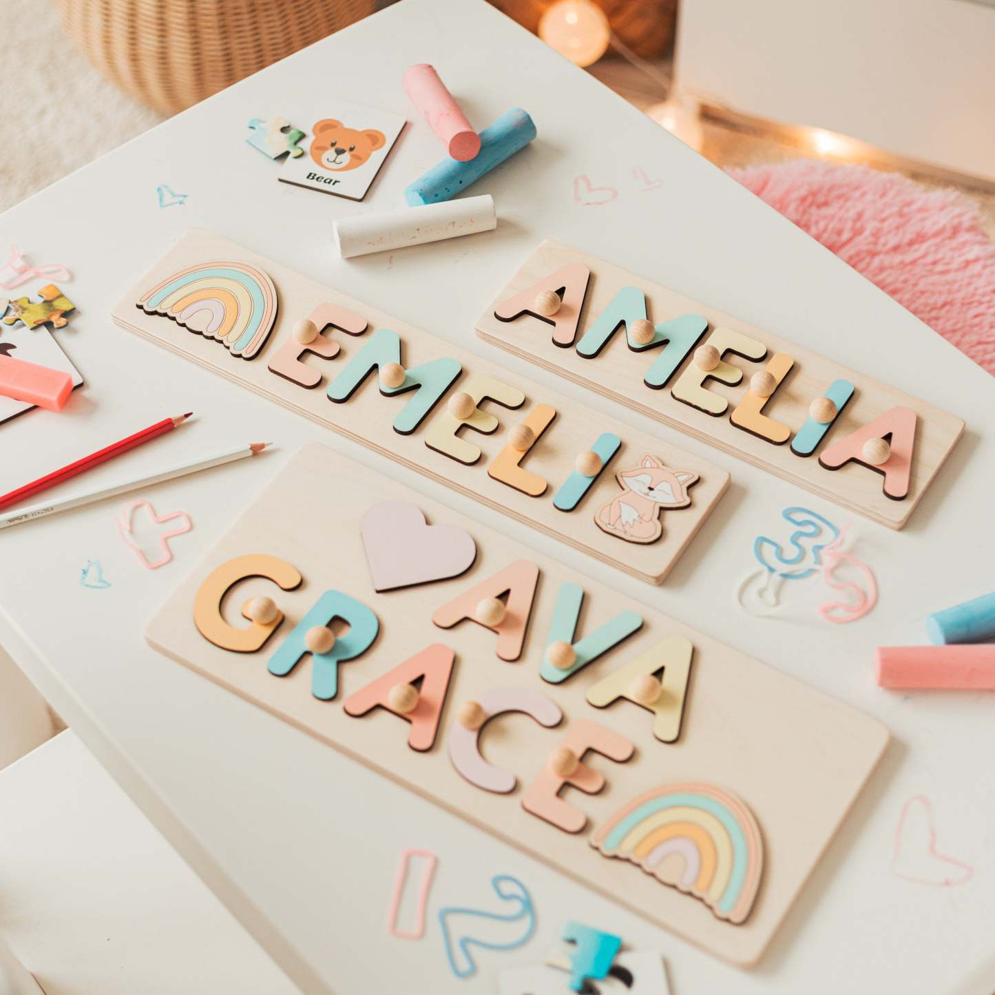 Personalized Name Puzzle With Pegs Gifts for Kids Wooden Toys Baby Shower Custom Toddler Toys