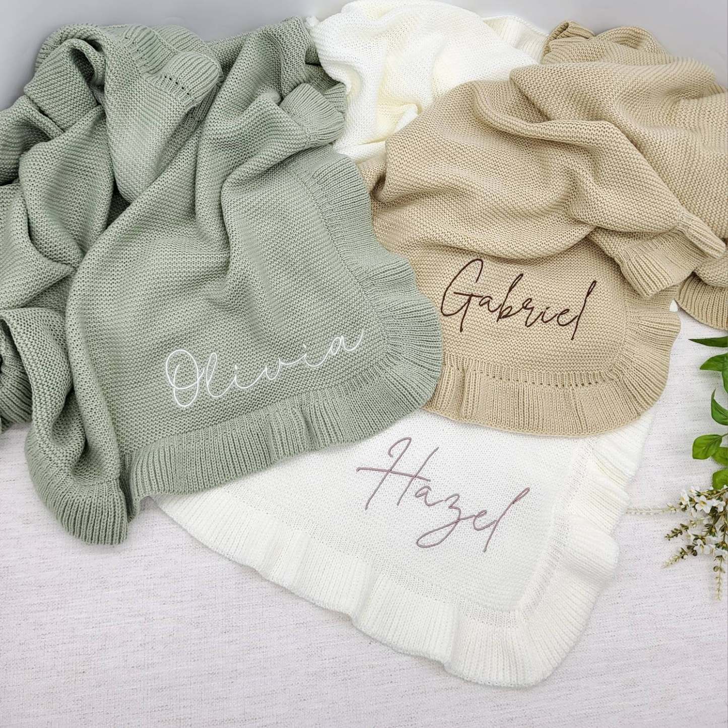 Baby blanket /Embroidered Blanket / Soft Custom Personalized baby blanket / Embroidered Knitted Baby Blanket / Soft Custom Baby Shower Gift-ilovevango