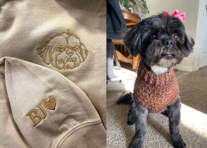 Personalized Embroidered Pet Crewneck| Custom Portrait Pet from photo Hoodie | Embroidered Pet Sweatshirt | Cat Mom Gift | Dog Lover Gift-ilovevango