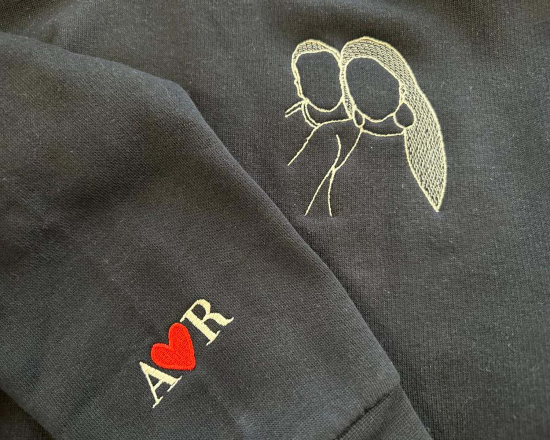 Custom Photo Embroidered Hoodie, Personalised Couple Sketch from Photo Unisex Hoodie, 1st Anniversary Special Date Initial Matching Jumper-ilovevango