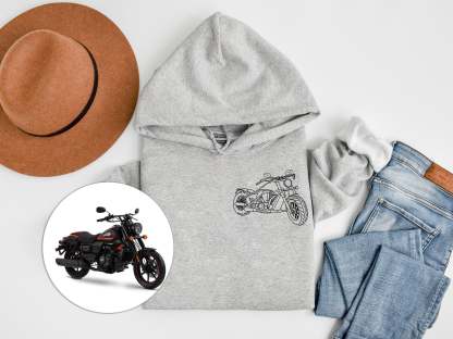 Photo Portrait Hoodie, Print Pocket Size Portrait Outline Motorcycle Hoodie, Custom Line Art Gift For Bikers-ilovevango