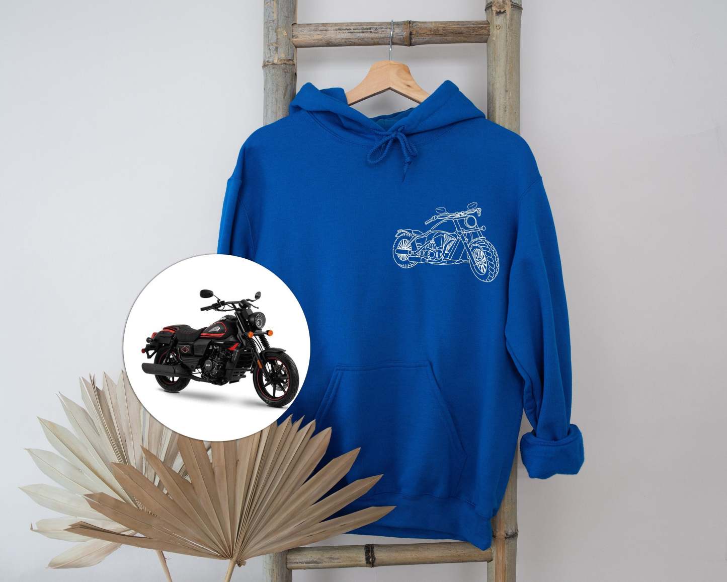 Photo Portrait Hoodie, Print Pocket Size Portrait Outline Motorcycle Hoodie, Custom Line Art Gift For Bikers-ilovevango