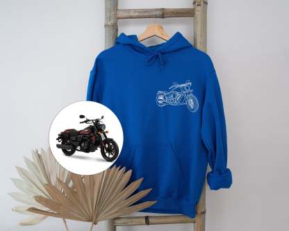 Photo Portrait Hoodie, Print Pocket Size Portrait Outline Motorcycle Hoodie, Custom Line Art Gift For Bikers-ilovevango