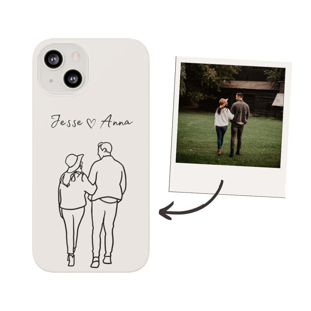 Custom Line Art Phone Case, Personalized Couple Illustration from Photo, Matching Custom Phone Cases, Adorable Gift Boyfriend or Girlfriend-ilovevango