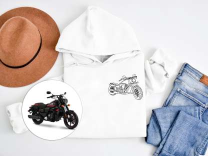Photo Portrait Hoodie, Print Pocket Size Portrait Outline Motorcycle Hoodie, Custom Line Art Gift For Bikers-ilovevango