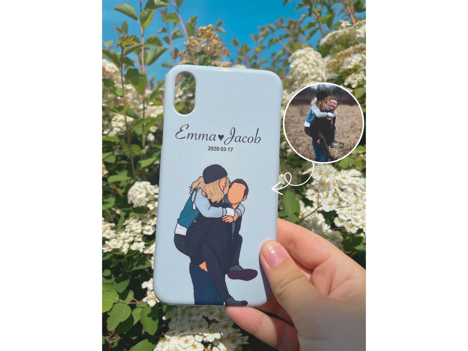 Customized Phone Case, Custom Couple Phone Case with Personalized Faceless Illustration from Photo, Cute Gift for Boyfriend or Girlfriend-ilovevango
