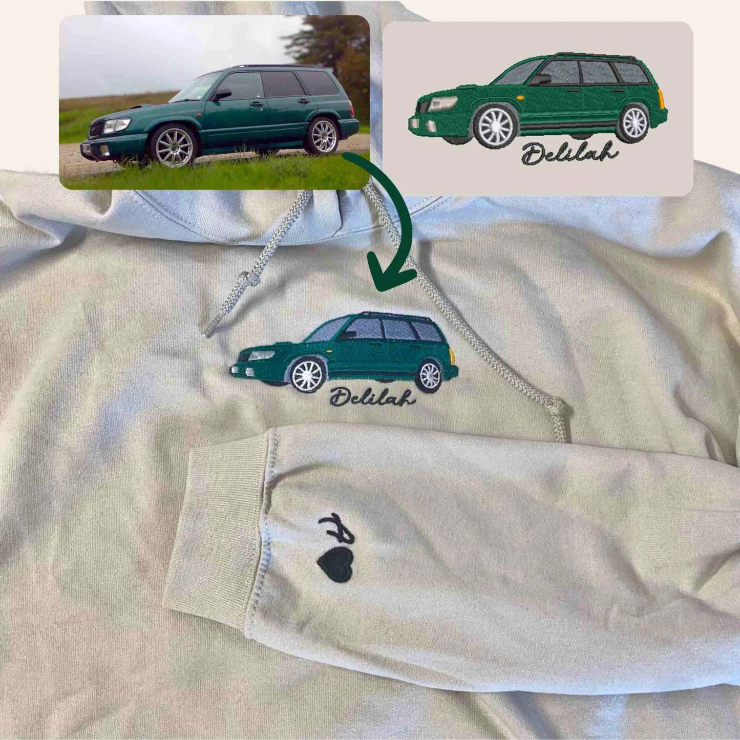 Custom Car from Photo Embroidered Sweatshirt Personalized Embroidered Car from Photo Hoodie Embroidered Car Shirt Gift for Him-ilovevango