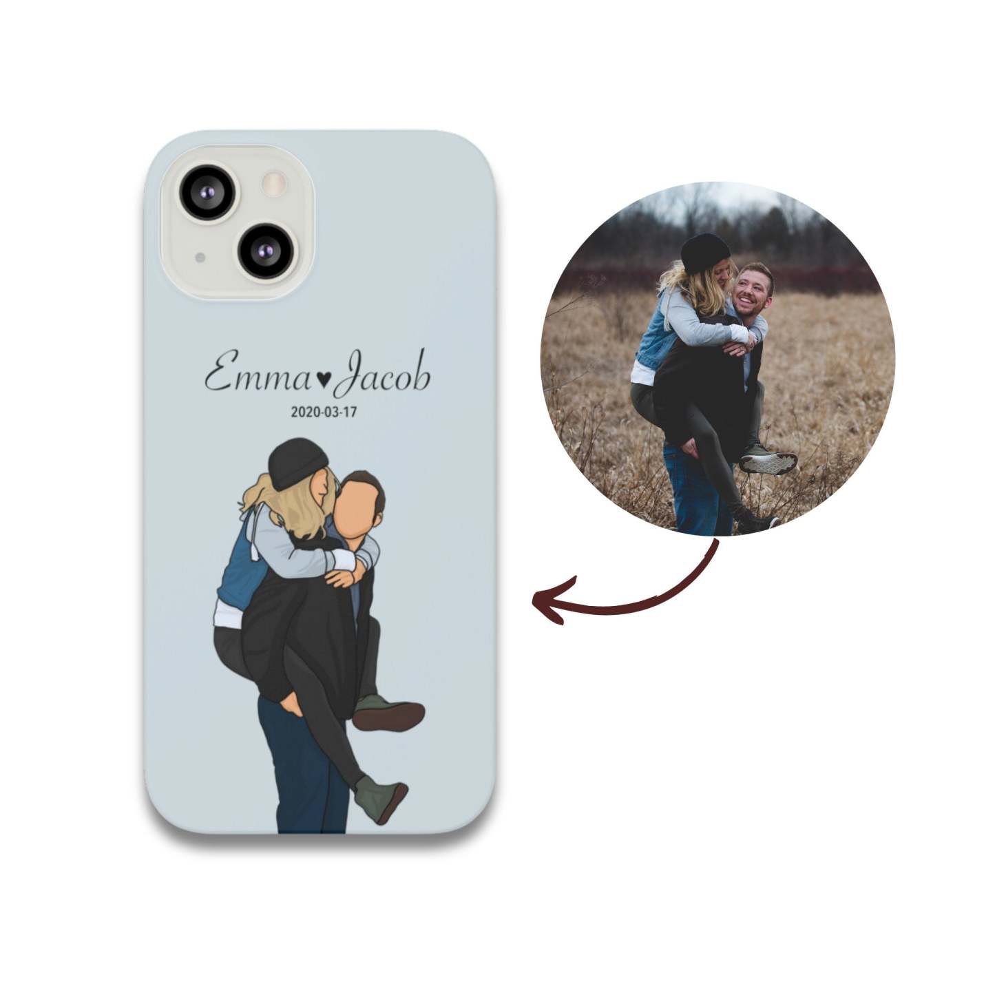 Customized Phone Case, Custom Couple Phone Case with Personalized Faceless Illustration from Photo, Cute Gift for Boyfriend or Girlfriend-ilovevango