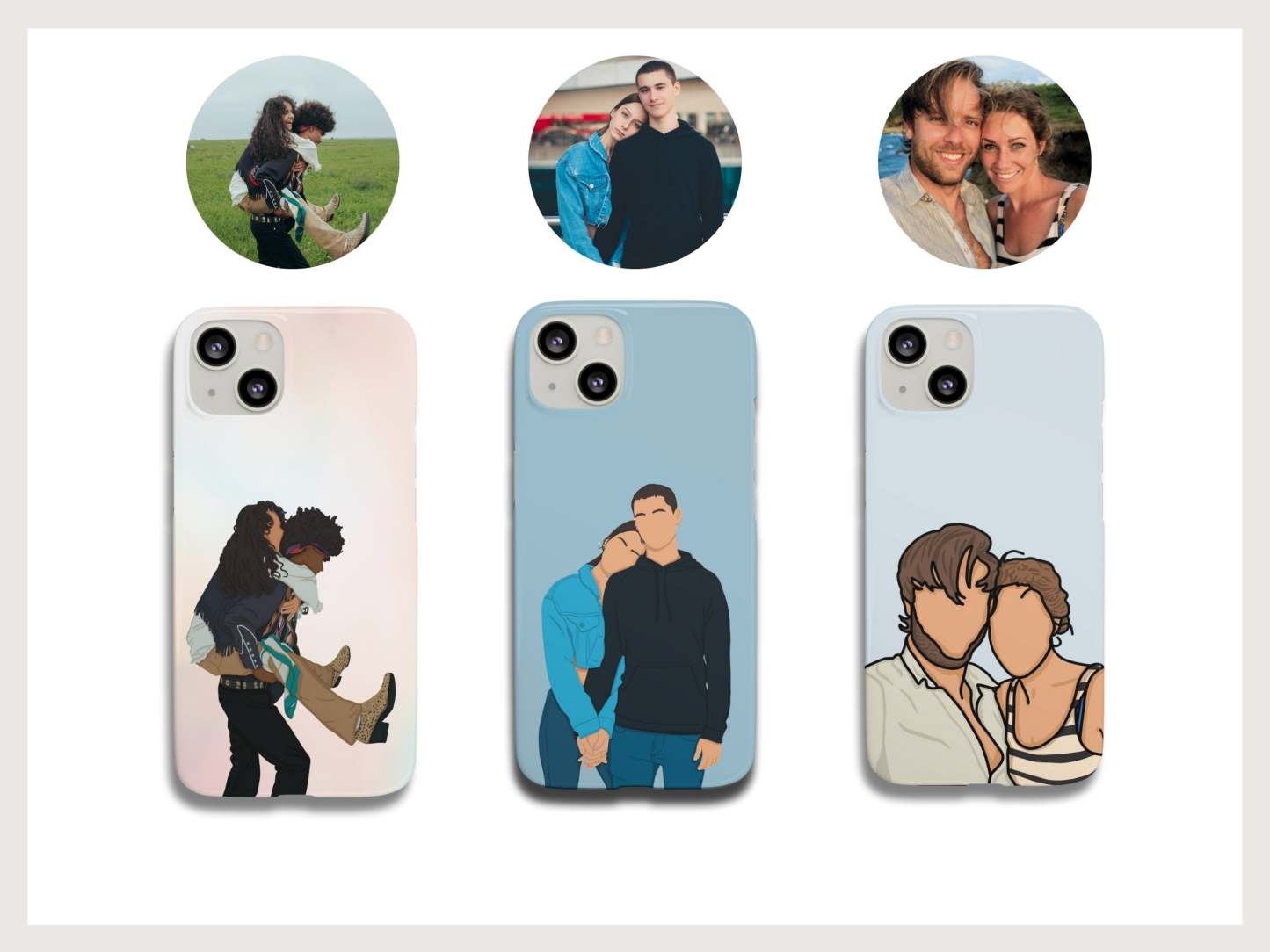 Customized Phone Case, Custom Couple Phone Case with Personalized Faceless Illustration from Photo, Cute Gift for Boyfriend or Girlfriend-ilovevango