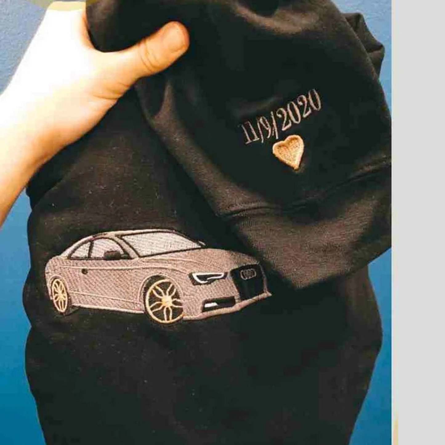 Custom Car from Photo Embroidered Sweatshirt Personalized Embroidered Car from Photo Hoodie Embroidered Car Shirt Gift for Him-ilovevango