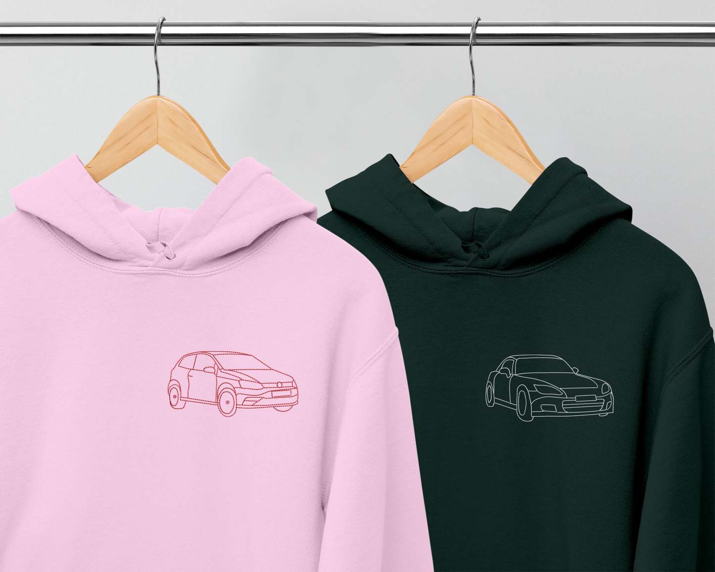 Custom Car Embroidered Photo Hoodie, Outline Car Portrait from Photo Jumper, Personalised Sketch Couples Hoody, Memorial Car Lover Guy Gift-ilovevango