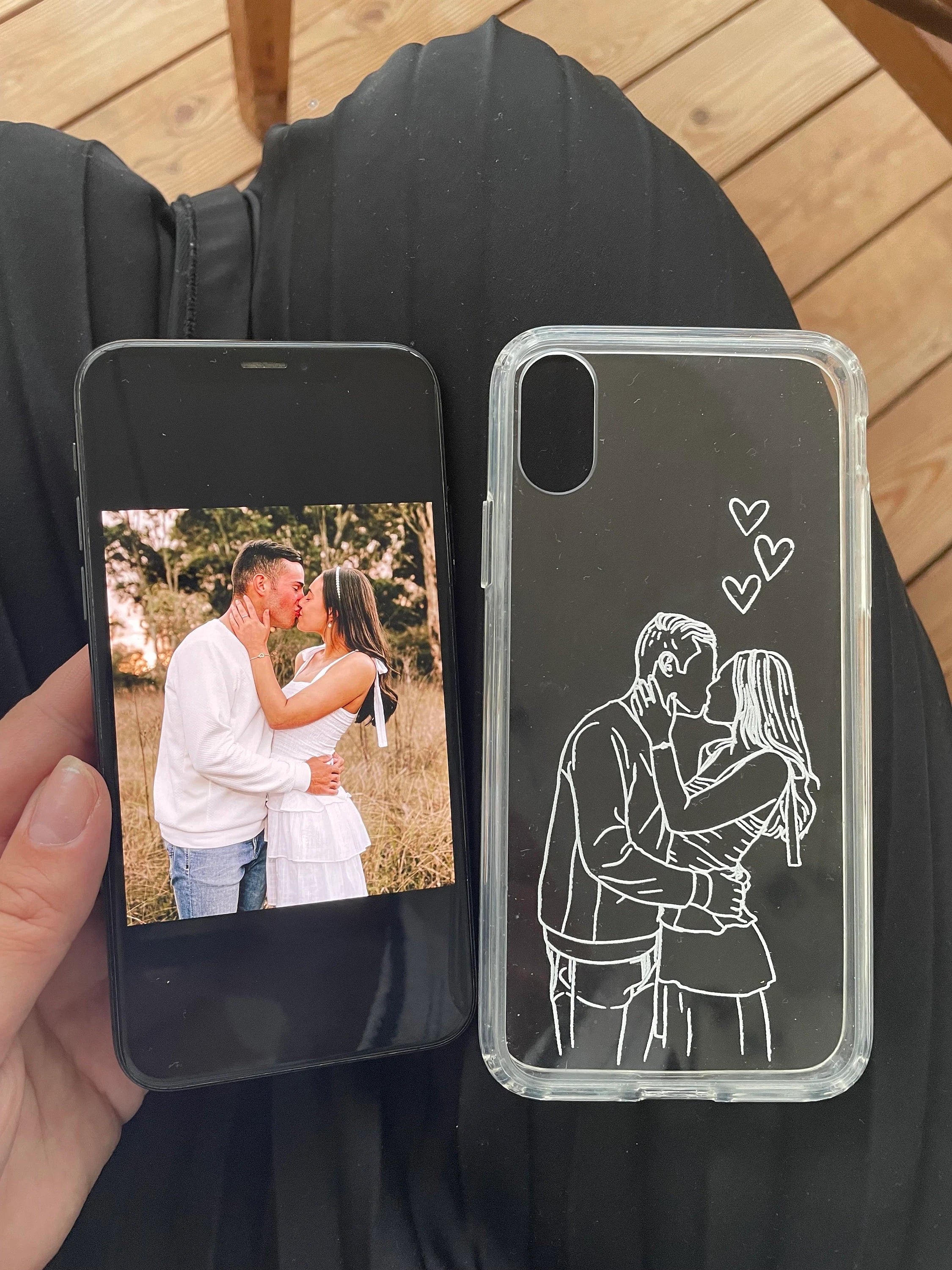 Custom Line Art Phone Case with Personalized Portrait for Couples looking for Anniversary Gift - Matching Cases for Girlfriend and Boyfriend-ilovevango