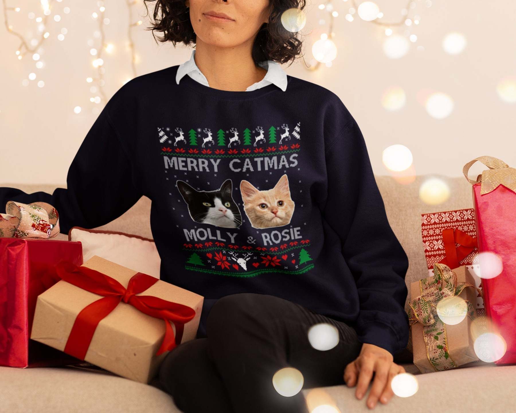 Custom Photo Ugly Christmas Sweater, Couple Matching Xmas Jumper, Dog Face Funny Sweatshirt, Dog Lover Personalised Jumper, Pet Lover Gift-ilovevango
