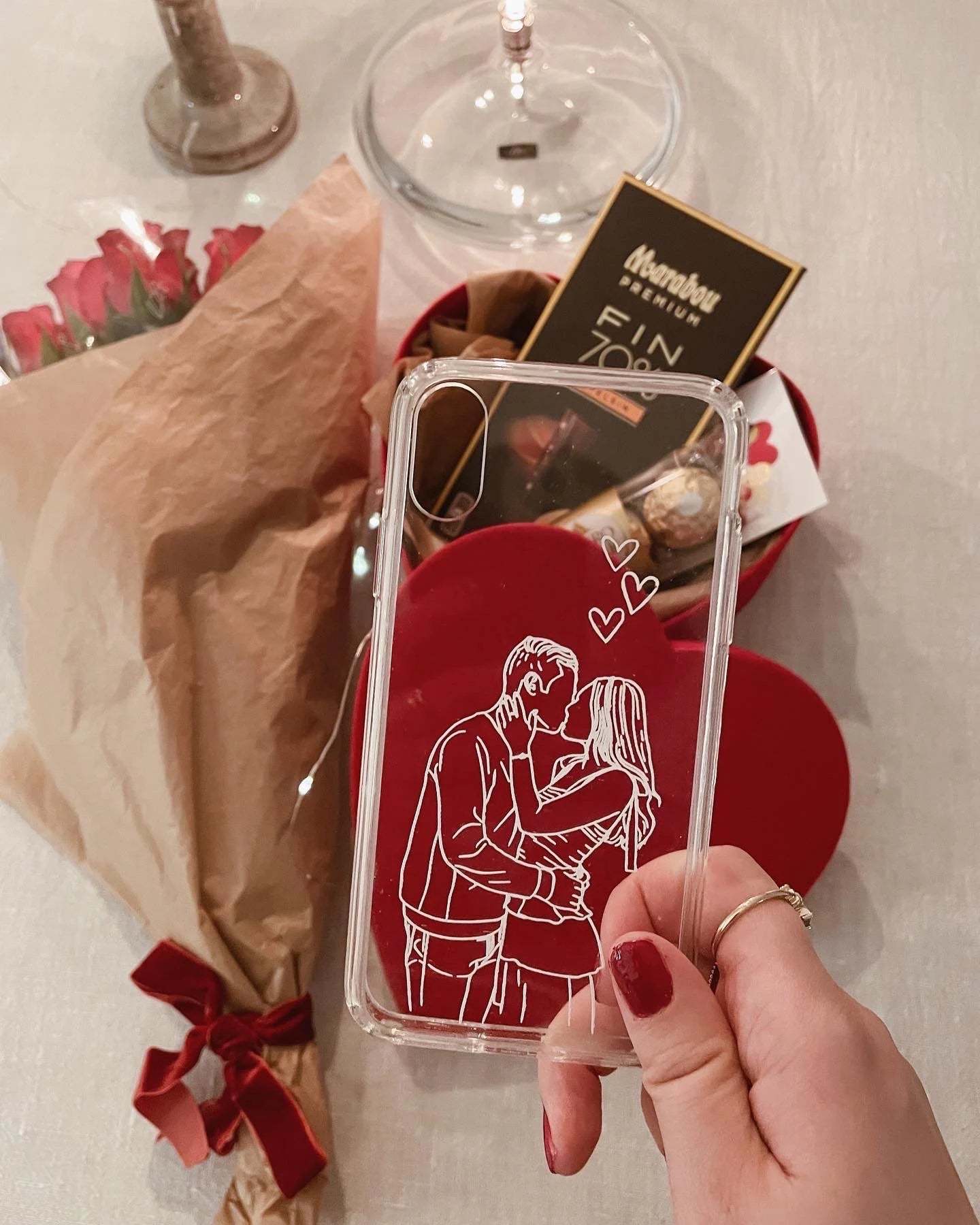 Custom Line Art Phone Case with Personalized Portrait for Couples looking for Anniversary Gift - Matching Cases for Girlfriend and Boyfriend-ilovevango