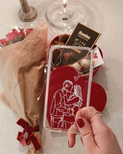 Custom Line Art Phone Case with Personalized Portrait for Couples looking for Anniversary Gift - Matching Cases for Girlfriend and Boyfriend-ilovevango