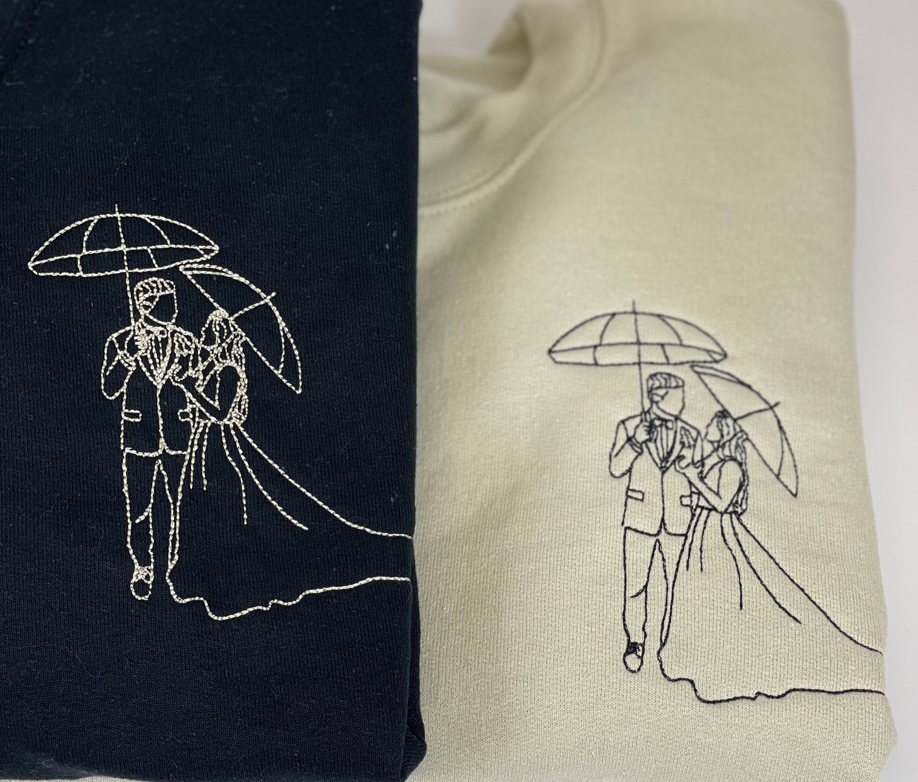 Custom Embroider Sweatshirt Outline Photo, Valentine Date Gift For Couple, Personalized Portrait From Photo Tshirt Couple Hoodie For Him Her-ilovevango