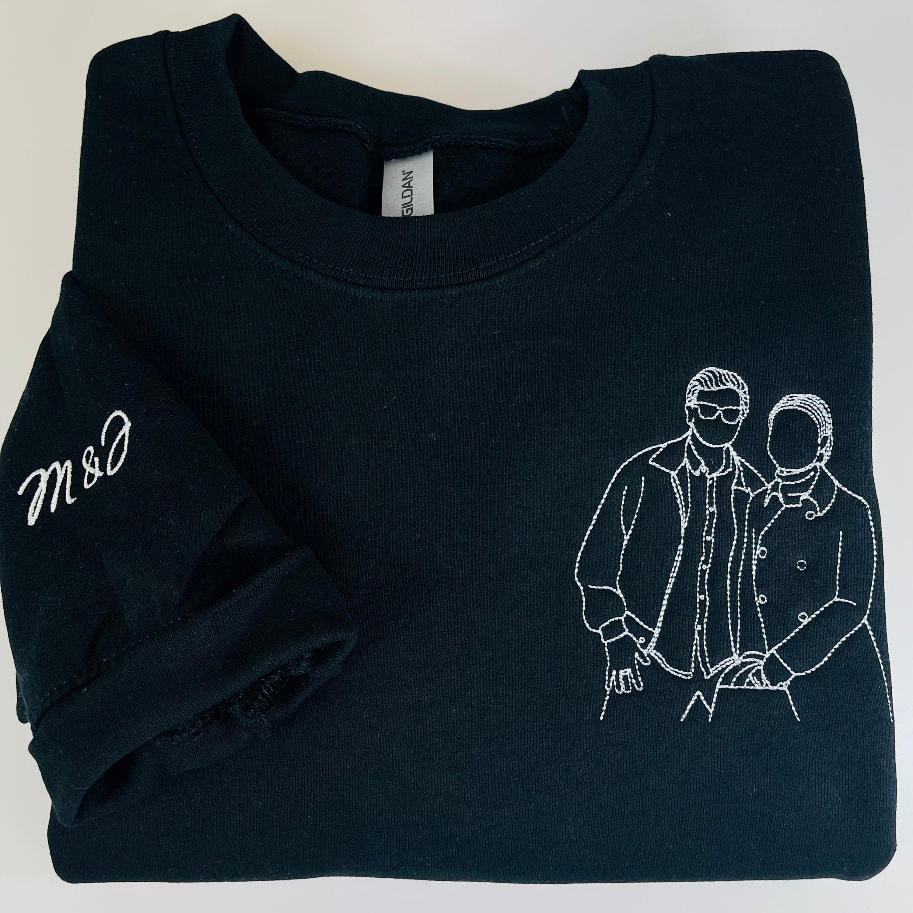 Custom Embroider Sweatshirt Outline Photo, Valentine Date Gift For Couple, Personalized Portrait From Photo Tshirt Couple Hoodie For Him Her-ilovevango