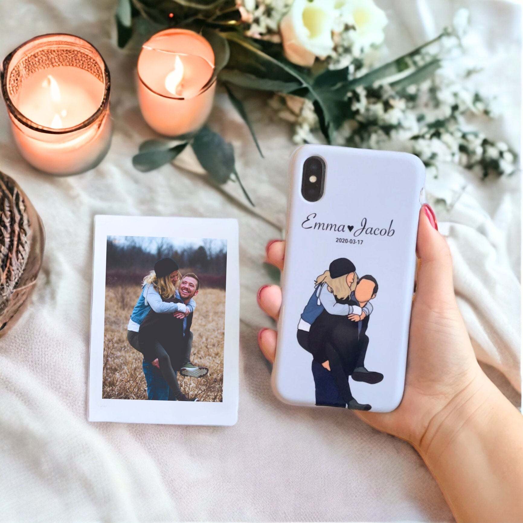 Customized Phone Case, Custom Couple Phone Case with Personalized Faceless Illustration from Photo, Cute Gift for Boyfriend or Girlfriend-ilovevango