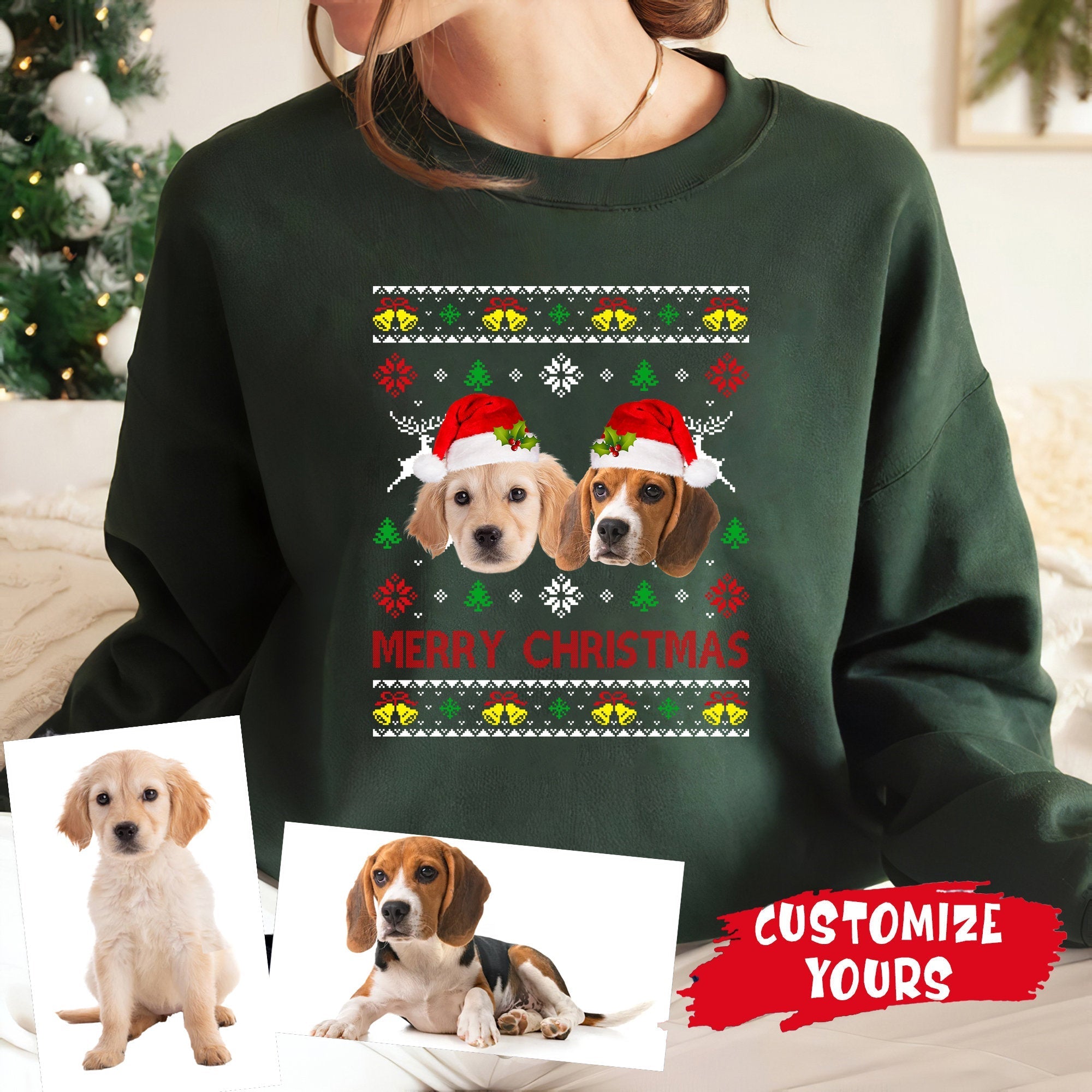 Custom Photo Ugly Christmas Dog Cat Sweatshirt, Dog Lover Sweater Christmas, Christmas Pet Photo Shirt, Dog Christmas Shirt-ilovevango