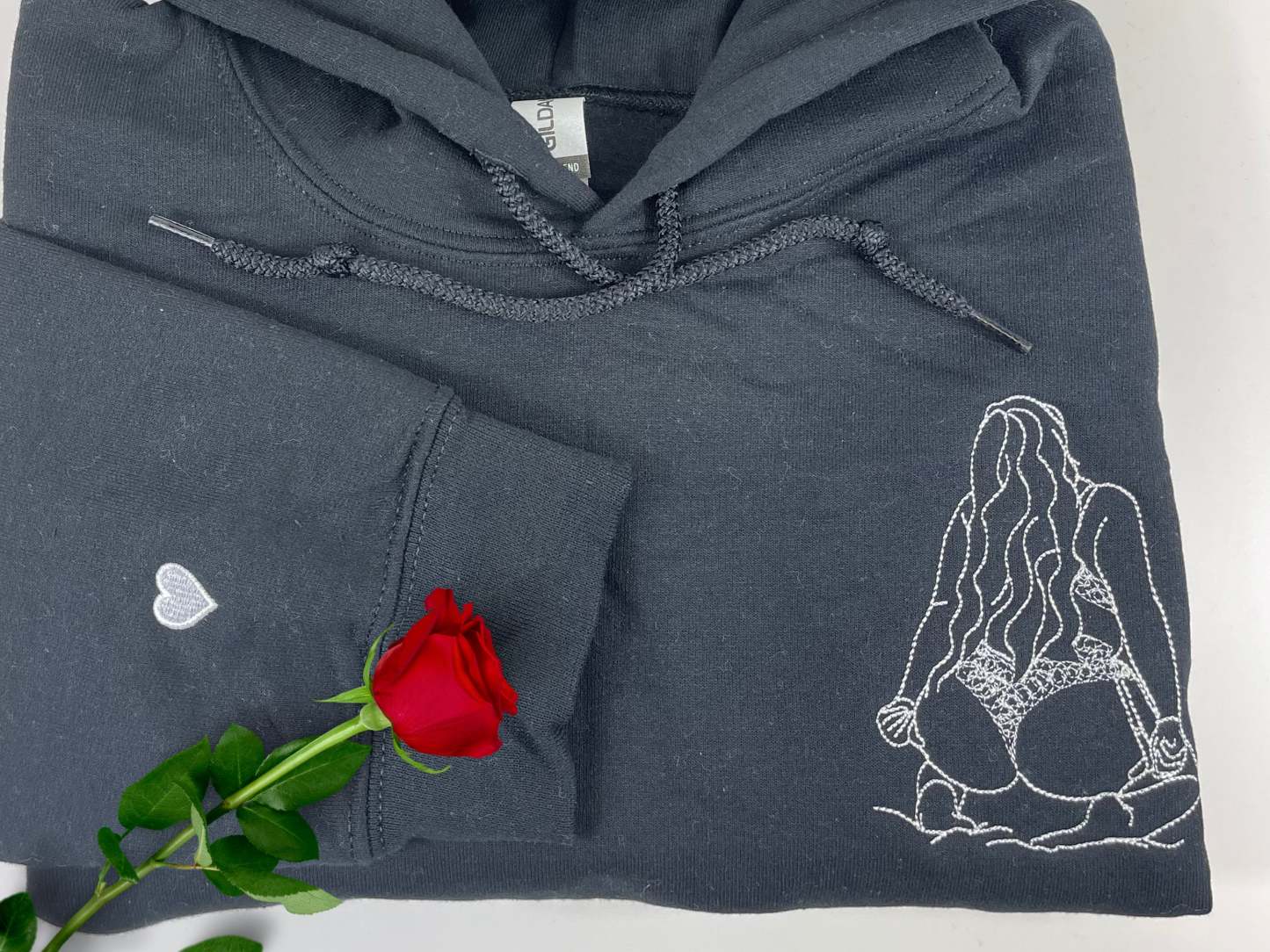 Custom Spicy Embroidery Sweatshirt, Personalized Embroidered Spicy Hoodie with Line Art Photo Sweatshirt, Valentine Gift for Him-ilovevango