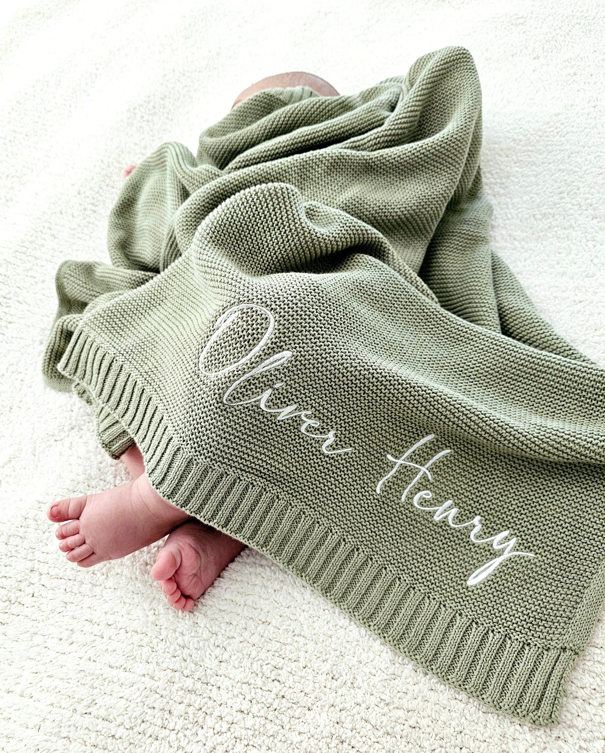 Baby Blanket, Baby Gift, Newborn Gift, Personalized Name, Stroller Blanket, Newborn Baby Gift, Soft Breathable Cotton Knit, Baby Shower Gift-ilovevango