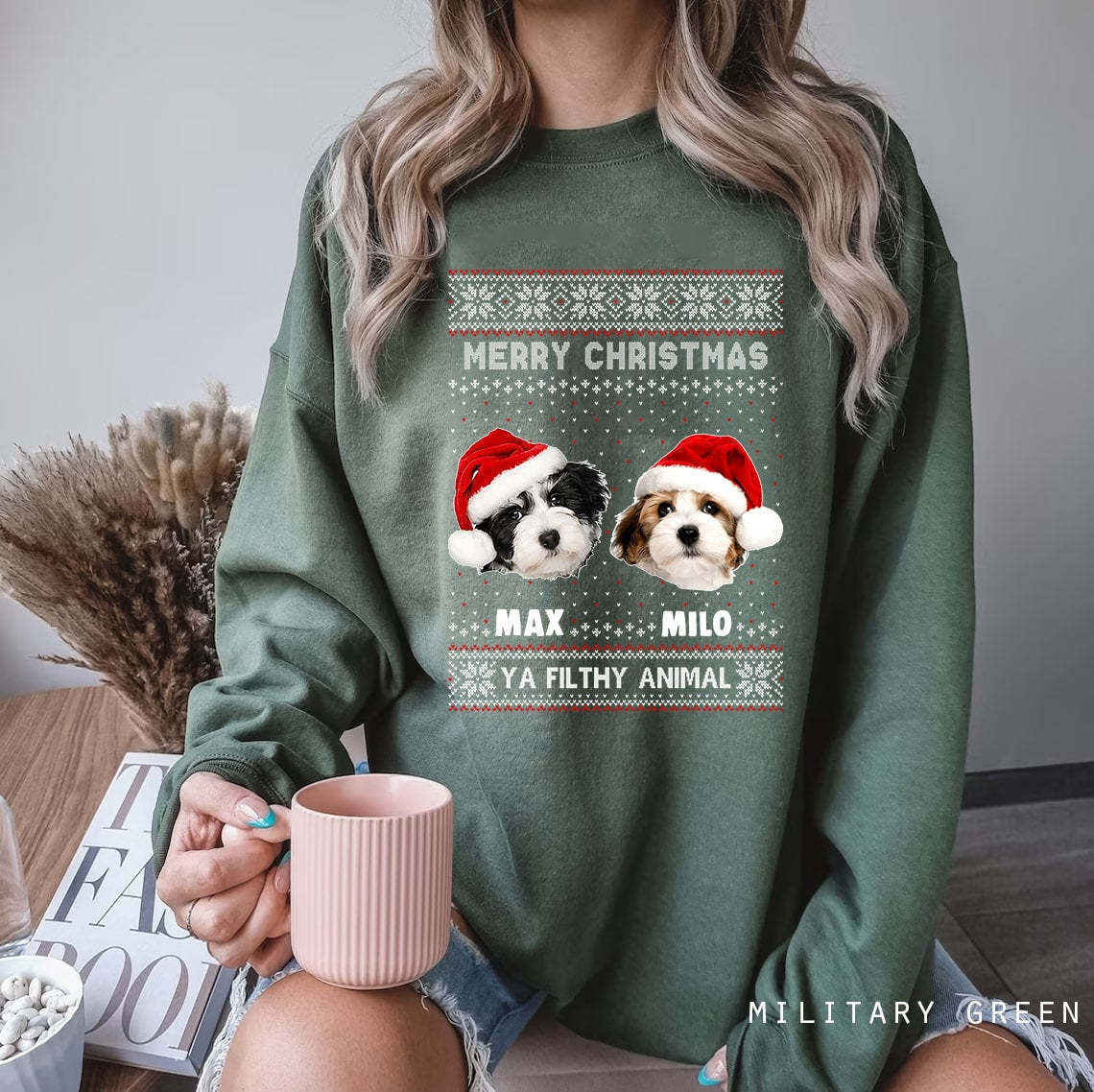 Custom Pet Photo Christmas Sweatshrit, Animal Sweatshirt, Custom Ugly Christmas Sweatshirt, Custom Dog Pet Christmas Sweatshirt-ilovevango