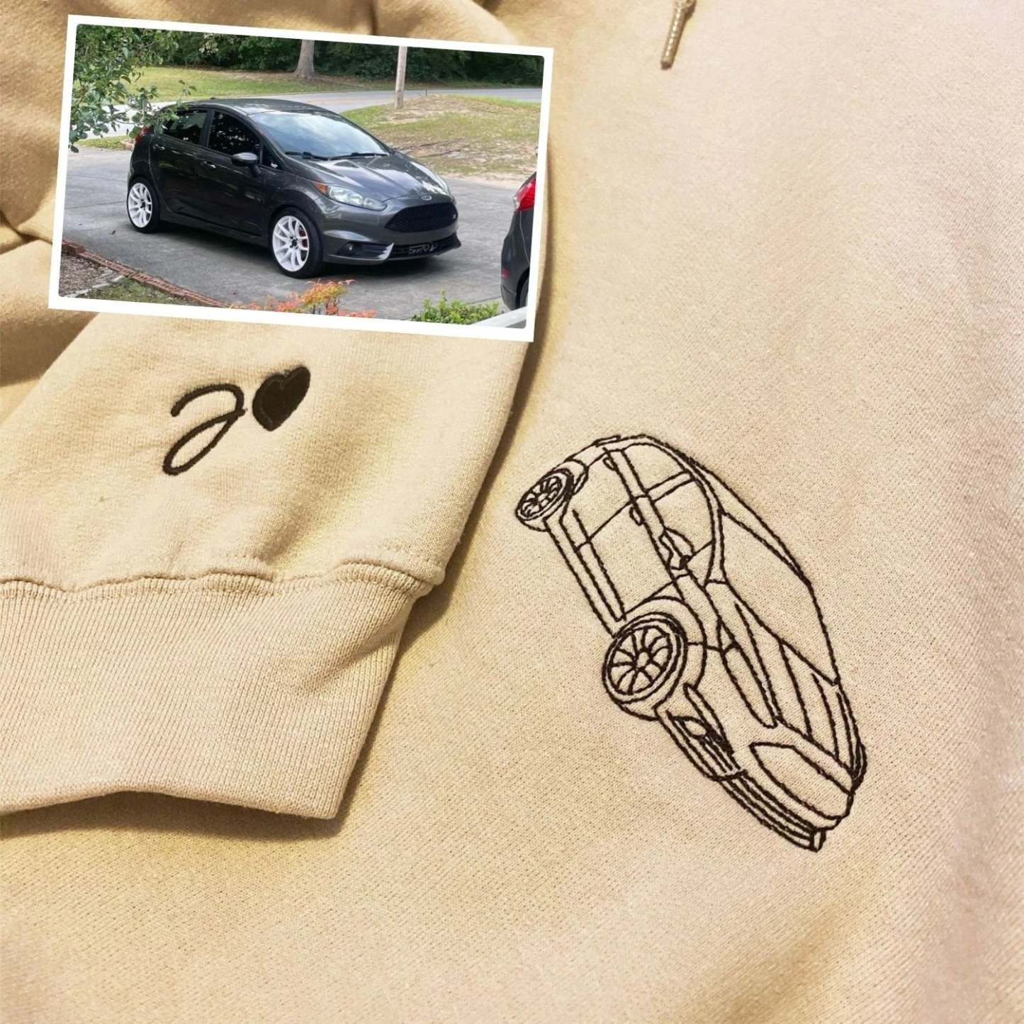 Custom Embroidered Car Outline Sweatshirt From Your Photo, Embroidered Car Hoodie, Custom Car Sweater, Car Lover Hoodie or Tee-ilovevango