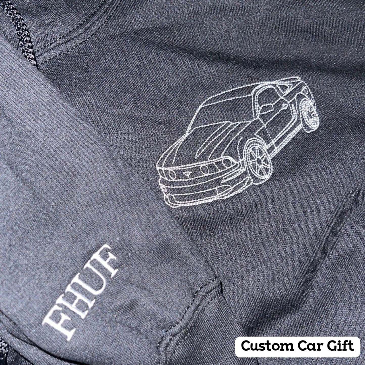 Custom Embroidered Car Outline Sweatshirt From Your Photo, Embroidered Car Hoodie, Custom Car Sweater, Car Lover Hoodie or Tee-ilovevango