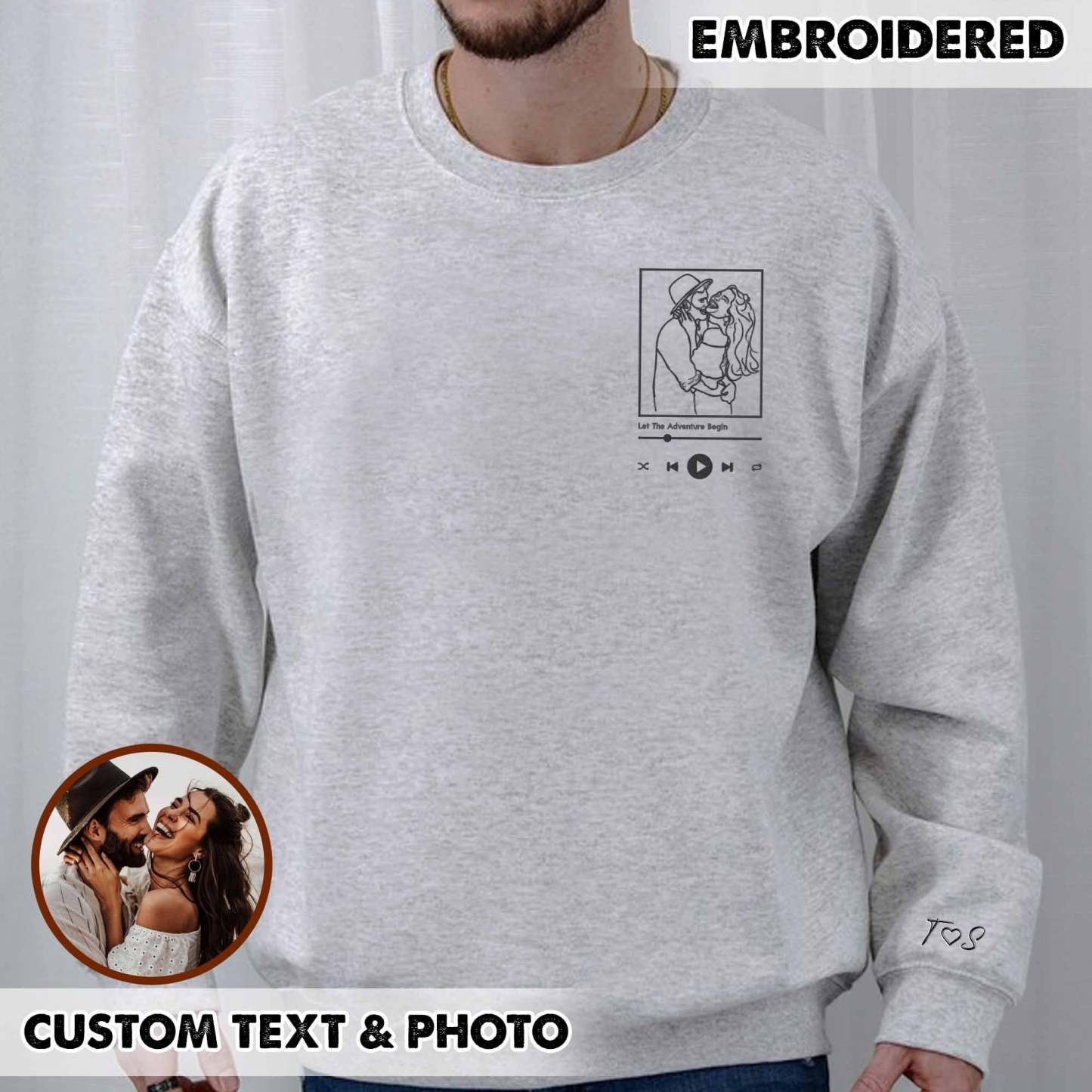 Custom Embroidered Portrait From Photo Sweatshirt, Custom Embroidery Couple Sweatshirt, Custom Couple Sweatshirt, Gift For Him, Gift For Her-ilovevango