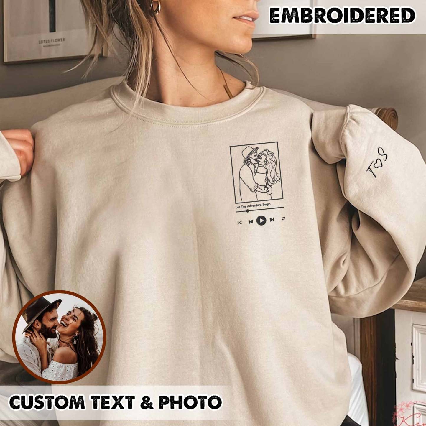 Custom Embroidered Portrait From Photo Sweatshirt, Custom Embroidery Couple Sweatshirt, Custom Couple Sweatshirt, Gift For Him, Gift For Her-ilovevango