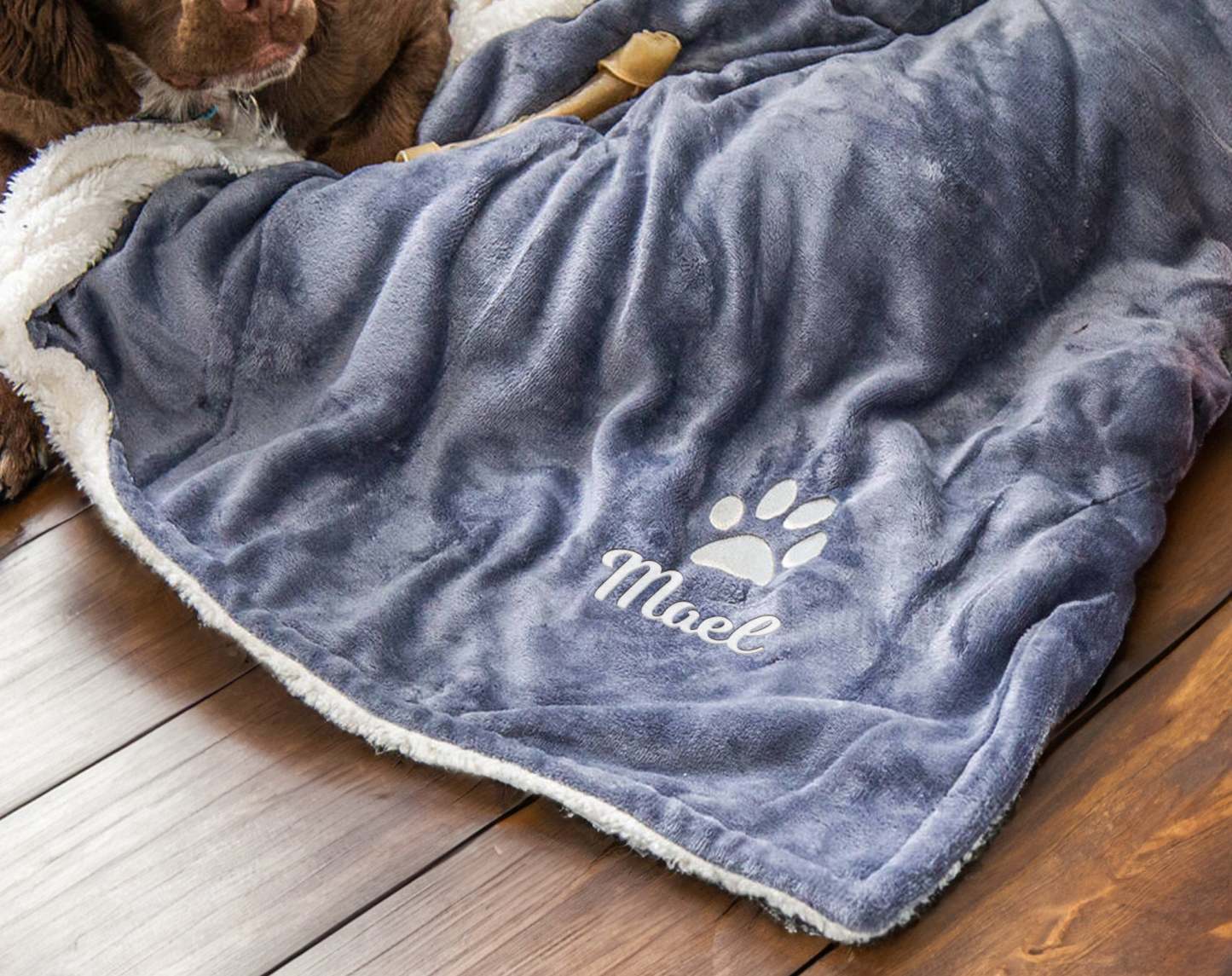 Personalized Pet Name Blanket for Dog, Custom Name Dog Blanket, Thick Fleece Pet Blanket, Paw Print Blanket, Embroiderd Dog Name Blanket-ilovevango